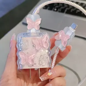 Phone Charger Protector Set, Anti-Drop & Dirt, Soft Breathable Material, Quick Charging, Butterfly Glue Case for Apple Cables, Cellphone