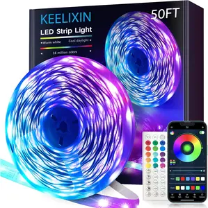RGB LED Strip Lights (50ft) with Music Sync, APP & Remote Control, Home Decor Neon Lighting for Space Illumination, Home Led Light Strip Decor, Light Up Your Space