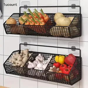 Wall Mounted Kitchen Storage Basket, Multi-purpose Hanging Storage Rack for Garlic, Onions & Vegetables, Durable Shelf Bins for Bathroom