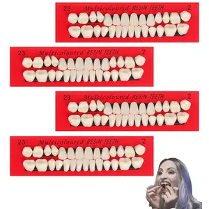 112 PCS Acrylic Resin Fake Teeth, 4 Sets Complete Upper and Lower Denture Teeth, 23# A2 Shade Synthetic Resin Dental Teeth for Temporary Replacement, DIY Crafts & Halloween Decorations