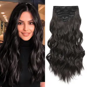 Vigorous Clip in Long Wavy Synthetic Hair Extensions 20 Inch 6PCS Thick Hairpieces Fiber Double Weft Hair for Women