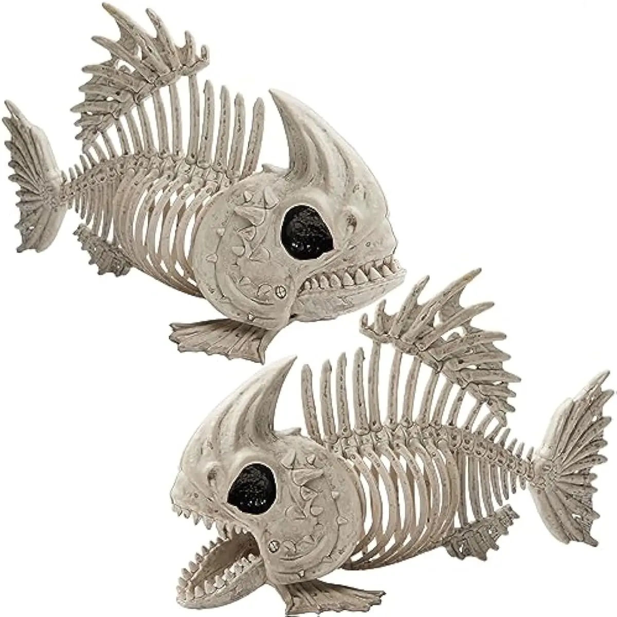 2 PCS 9.5 Halloween Posable Fish Skeleton Decor, Animal Plastic Bones with Posable Joints for Indoor Outdoor Halloween Decorations Party Props, Yard Patio Lawn Garden Props Decor