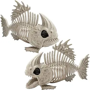 2 PCS 9.5 Halloween Posable Fish Skeleton Decor, Animal Plastic Bones with Posable Joints for Indoor Outdoor Halloween Decorations Party Props, Yard Patio Lawn Garden Props Decor