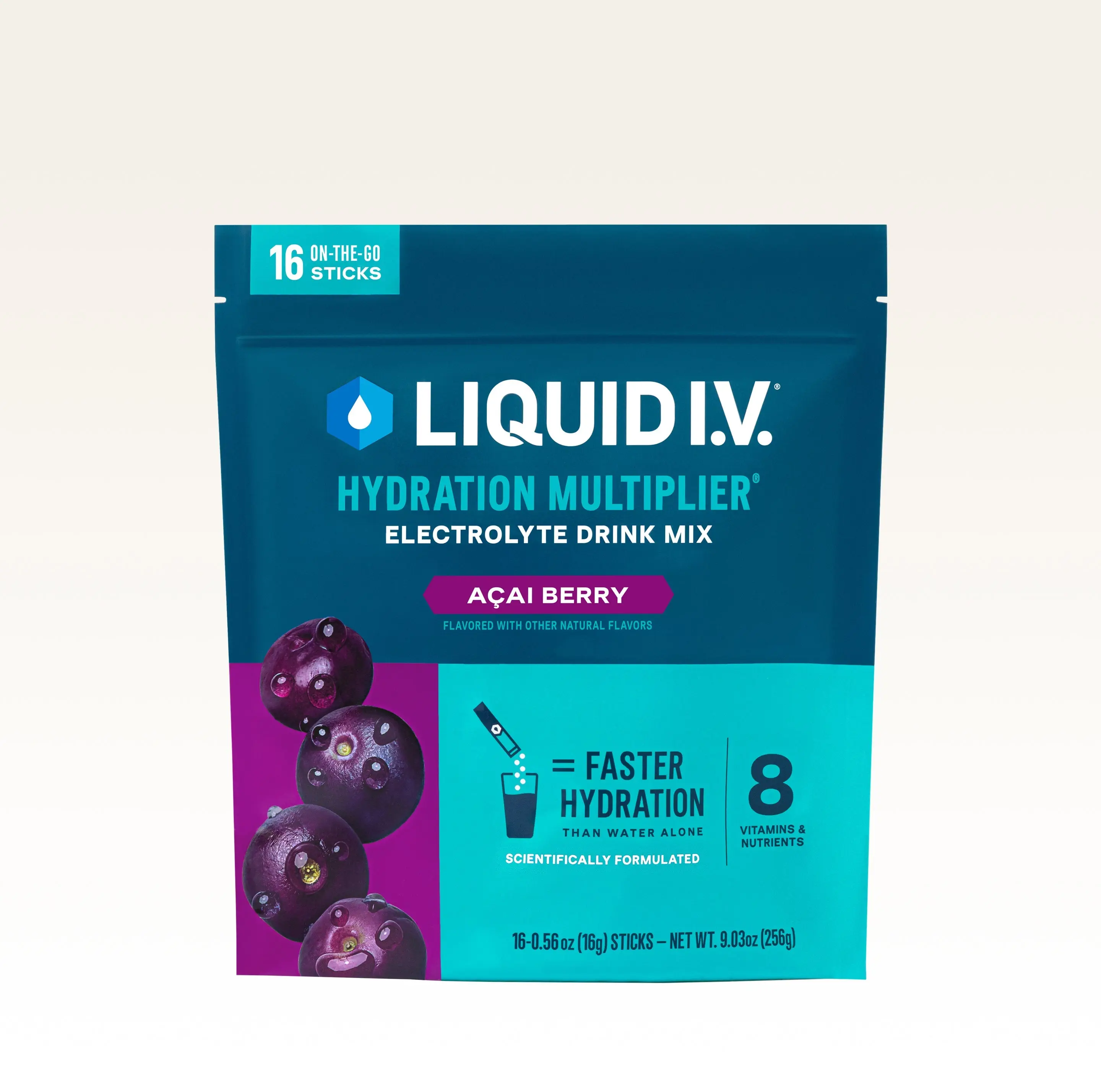 Liquid I.V. Hydration Multiplier - Açaí Berry - Hydration Powder Packets | Electrolyte Powder Drink Mix | Convenient Single-Serving Sticks | 8 Vitamins & Nutrients | 1 Pack (16 Servings)