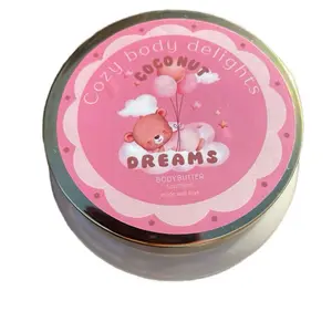 Coconut Dreams Skincare - Plant base ingredients in Jar with Pink Label- cozy body delights Strawberry Moisturizer Vegan Hydrating Smooth