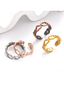 Popular antique red copper magnetic ring with hollow heart-shaped opening, adjustable size