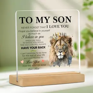 Lion Pattern Acrylic Desktop Ornament, Clear Acrylic Desktop Plaque, Decorative Plaque, Acrylic Desktop Decoration, Home Decor for Living Room Bedroom, Gift for Son from Mom, Signs