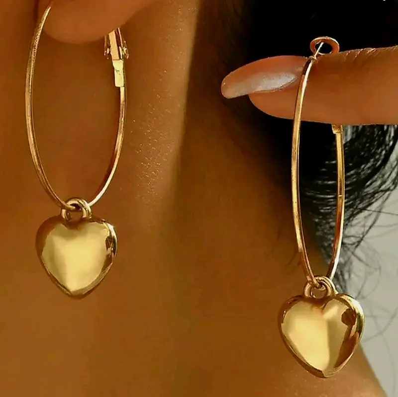 GOLDTONE HOOP HEART CHARM EARRINGS