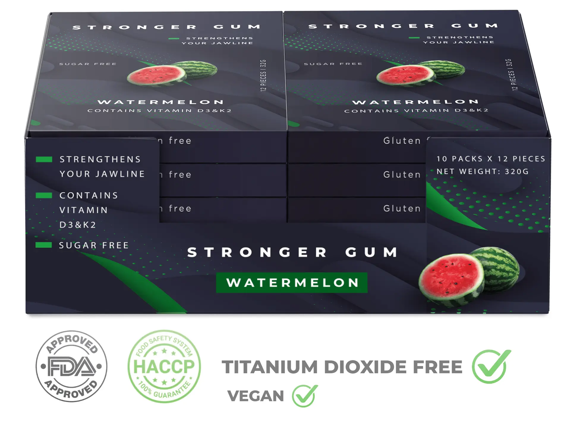 Regular: Sugar Free Watermelon, 120 pieces (320g) - Hard gum | Specific Shore Rigidity for Jaw Growth