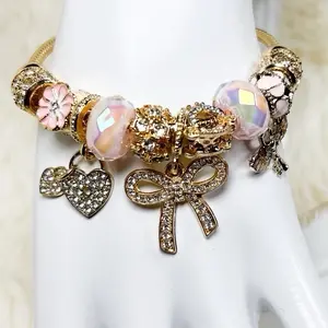 Elegant Pink Charm Bracelet with Rhinestone Bow & Heart Lock Charms Adjustable Fit Lightweight Comfortable for Daily Wear Chic Layered Look Perfect for Every Occasion Gift Ideas TikTokShopFinds