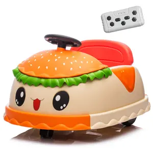 Cute Hamburger Kids Ride-On Bumper Car - 360° Rotation Electric Toy Vehicle with Remote Control, Music, Bluetooth & Safety Belt, 12V Battery Powered Toddler Ride On Car for Indoor Outdoor Play, Gift for Boys Girls Ages 1-3