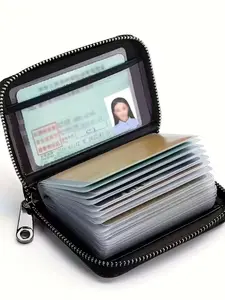 Ultra-Thin Men's Rfid Anti-Theft Faux Leather Wallet, Minimalist Wallets, 20 Card Slots + 2 ID Slots, Safe Zipper Closure, Casual Business Daily Use, Travel Accessory