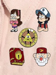 5pcs/set Adventure Fantasy Animation Gravity Falls Enamel Pins Cartoon Anime Characters Dipper Mabel Alloy Brooches Lapel Backpack Badge Fashion Jewelry Accessories Gifts for Friends