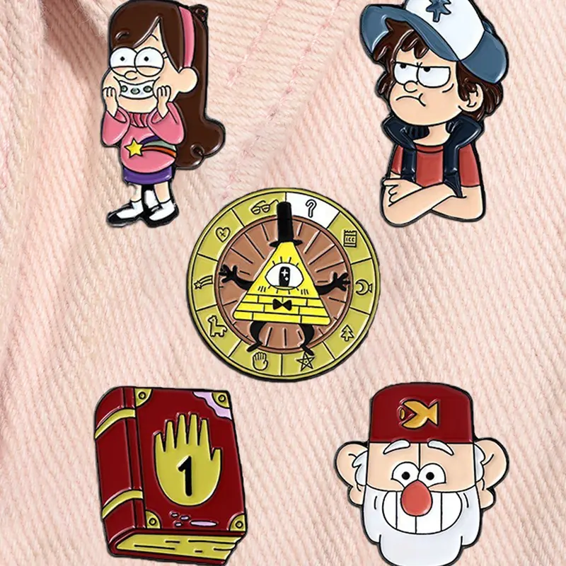 5pcs/set Adventure Fantasy Animation Gravity Falls Cute Enamel Pins Cartoon Anime Characters Dipper Mabel Alloy Brooches Lapel Backpack Badge Fashion Jewelry Accessories Gifts for Friends