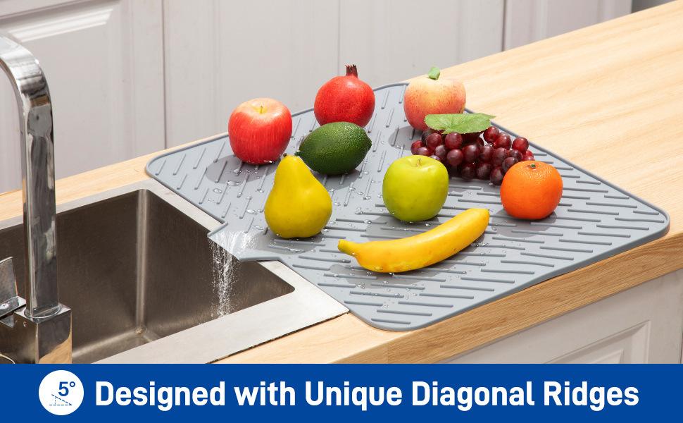 Rectangular Silicone Dish Drying Mat - 23x17in, Multi-Size, Self-Draining, Built-In Drain Lip, Heat-Resistant, BPA-Free, Durable, Waterproof, Non-Slip Kitchen Placemat That Efficiently Dries Dishes, Enhances Kitchen Functionality for Counters & Tableware