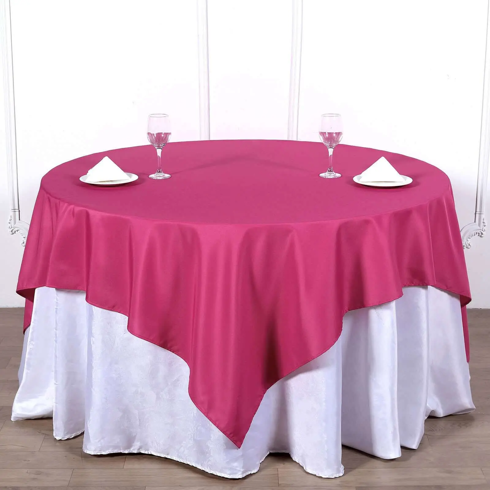 Polyester Square Table Overlay 70"x70" Fuchsia - Wrinkle-Resistant Table Topper