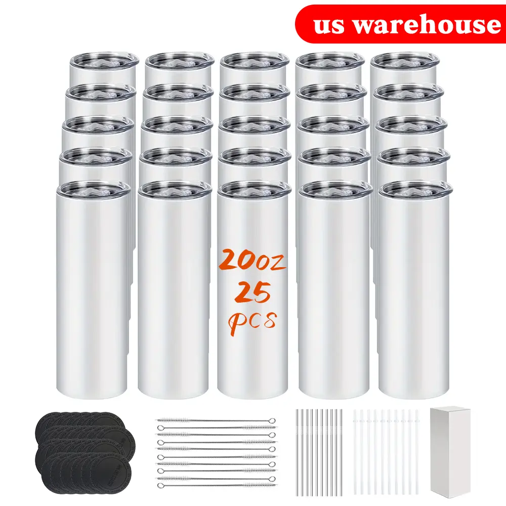 25-Pack 20oz Portable Vacuum Insulated Sublimation Blank Customizable Tumbler Water Bottles with Metal Straws, Straw Brush, Rubber Bottom, Airtight Sealed Lid, Stainless Steel Drinkware for Cold Drinks, Jurassic Park/Greece Styles, Vacuum Insulated Tumble