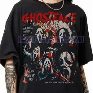 Vintage 90s  Scream Horror Ghost Face Unisex-Adults Funny Humor Graphic T-Shirt - Short Sleeve - Unique Graphic Design Cotton Tee