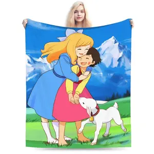 Heidi & Goat Mountain Hike in Alps Blankets  Warm Funny Plush Throw Blanket For Outdoor Picnic Flannel Bedspread Bed Cover