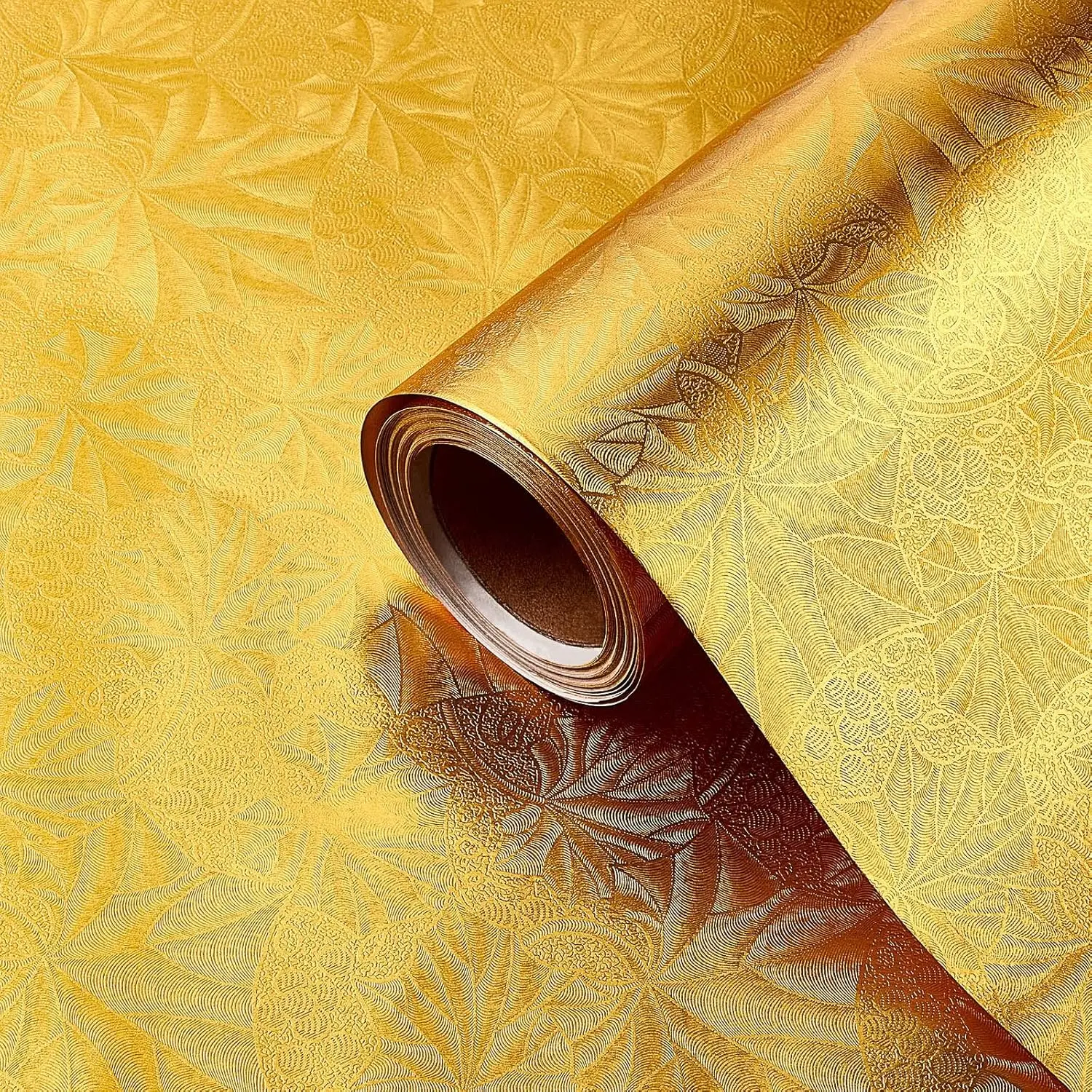 Embossed Floral Foil Paper Metallic Wrapping Paper Colored Foil Sheets for Crafts Scrapbook Florist Cake Board Cake Drums Christmas Party  Wrapping, 15.7 Inch 46 ft()