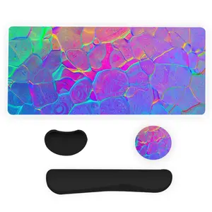 Neon Stone Pane Pattern Mouse Pad Set, Non Slip Mousepad, Mouse Pad & Keyboard Wrist Rest & Coaster, Ergonomic Wrist Support, Suitable for Home Office Gaming, Desk Accessories, Gaming Mouse Pads