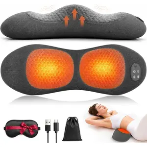Upgraded Cordless 3-in-1 Heated Lower Back Massager Lumbar Support Pillow with 3000mAh Battery for Pain Relief, Electric Stretch Massage Back Support for Chair Car