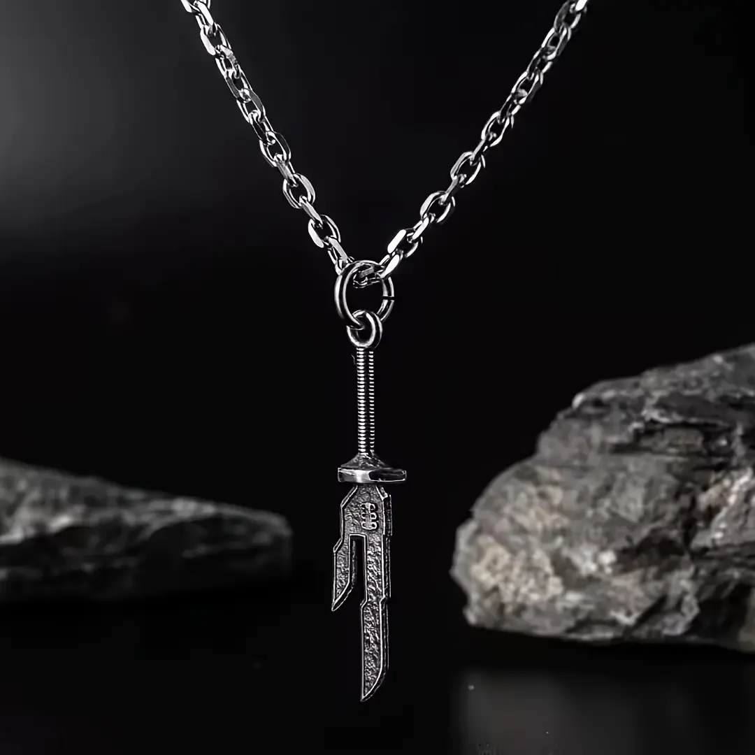 September Laurel  Fantasy Sword Pendant Necklace, Anime-Inspired Stainless Steel Sword Charm Necklace, Cosplay Jewelry Gift for Men and Women