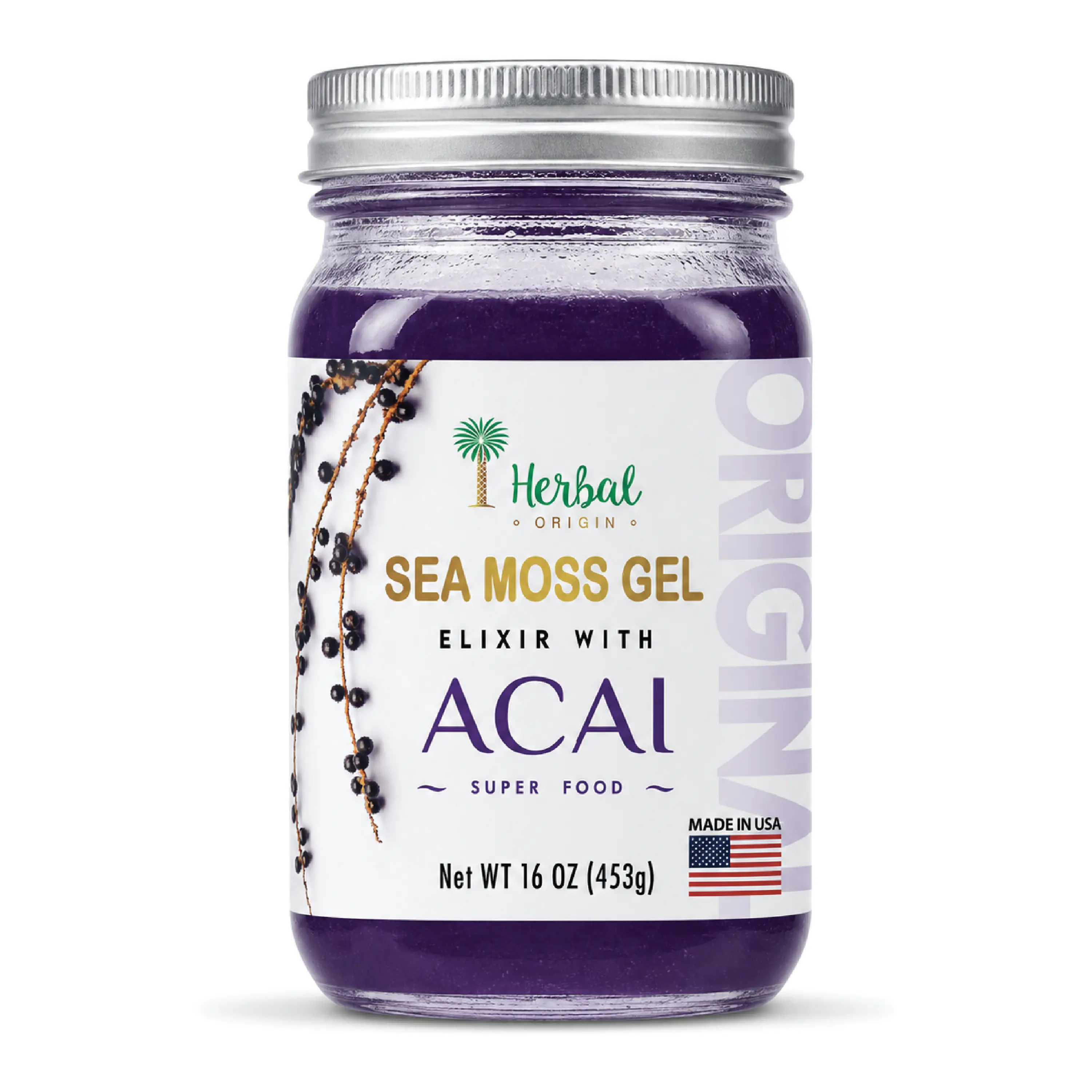 iHerbal Origin Acai Berry Sea Moss Gel | Net WT. 16 fl. oz.