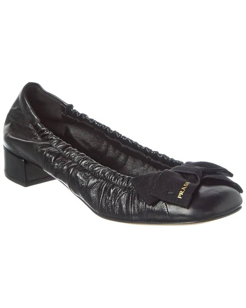 Prada Logo Leather Ballerina Flat