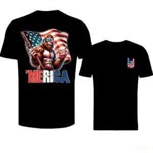[100% Cotton] 'Merica Bigfoot Shirt, Funny Patriotic Sasquatch Tee, American Flag Sunglasses Graphic, 4th of July Freedom Gift for Him, esthetician apparel, Men's gifts t shirts, Men's Graphic tee Round Neck T-shirt, Crew Neck Graphic
