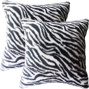 Faux  Throw Pillow Covers   Zebra  Stripe Cushion Covers Soft Black White Decorative Pillowcases for Couch Sofa Living Room18 x 18 in Set of 2
