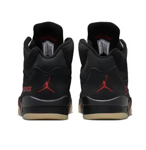 Retro High-Top Sneakers – Black & Red Streetwear Style, Breathable Mesh Upper, Cushioned Sole for Urban Outfits