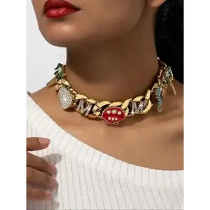 Fashionable Vintage Style Cuban Link Necklace, Statement Necklace, Rhinestone Decor Choker Necklace for Party, Daily Clothing Decor, Trendy All-match & Exquisite Jewelry for Birthday Gift, Trendy Charm Necklaces