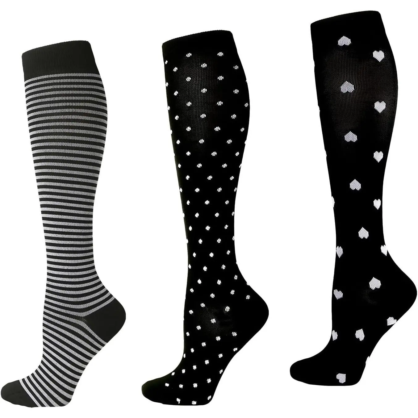 3 Pairs Compression Socks for Women 15-20 mmHg, Circulation Support for Nurses Pregnancy Running Hiking, Varicose Veins, Travel Flight Womenswear Bridal grip socks compressionsocks Black