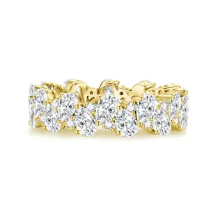 18K Solid Yellow Gold Double Row Pear & Round Diamond Full Eternity Band 2.982cttw