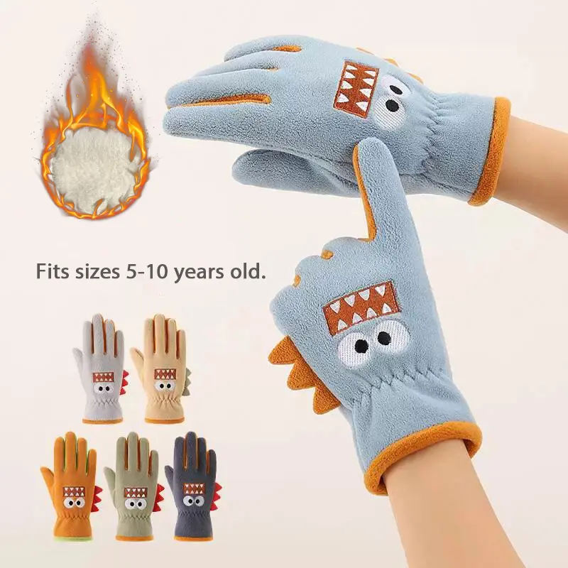 Kids Cold Weather Gloves, Winter Full Fingers Polar Fleece Gloves, Warm Mitten Cartoon Gloves for Boys and Girls, Cozy Handwear