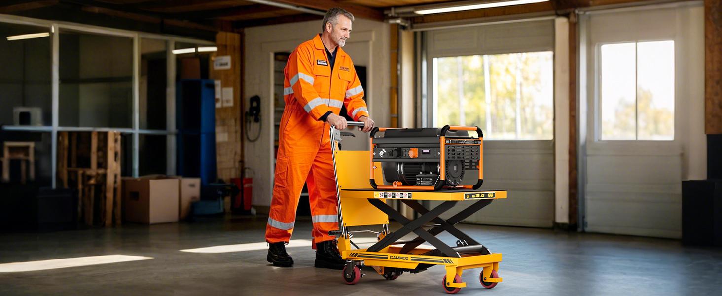 CAMMOO Foldable Hydraulic Lift Table Cart, 330lbs Capacity, 28.5" Lifting Height, Single Scissor Lift with Non-Slip Pad & Thickened Scissors Design for Material Handling and Transportation, Yellow