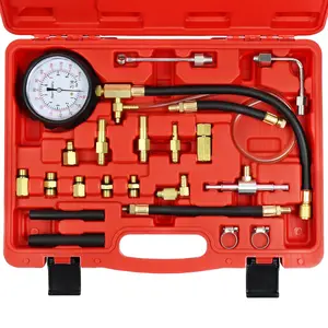 JIFETOR Fuel Injection Pump Pressure Test Gauge Set, Automotive Gas Gasoline Fuel Oil Injector Tester Tool Kit 0-140PSI, with Schrader Adapters Universal Compatible with Ford Auto Car Truck Motorcycle