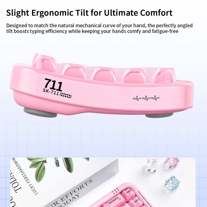 MOFii RGB Gaming Keyboard | 15 Light Effects, Cute Pink Transparent Keycaps, Rechargeable, BT/Wireless/Wired, US QWERTY