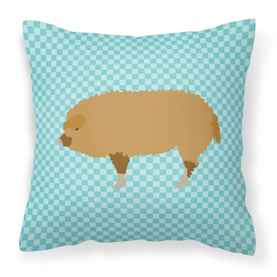14x14 in. Hungarian Mangalica Pig Blue Check Polyester Decorative Pillow - Indoor/Outdoor, Fade-Resistant, Machine Washable, Room Decoration, Decoration For Room