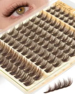 Brown Lash Clusters Fluffy Eyelash Clusters Natural Cluster Eyelashes Extensions 12-18MM D-Curly Manga Cluster Lashes Wispy False Lashes Clusters
