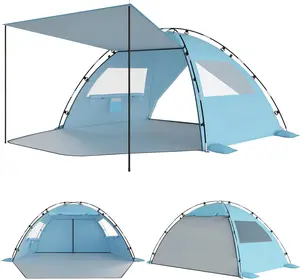Beach Tent Sun Shelter with Canopy, 4-5 Person Pop Up Beach Tent, Easy Setup UPF 50+ UV Protection Portable Lightweight Double  Coating Beach Cabana Sun Shade Shelter - Sky Blue