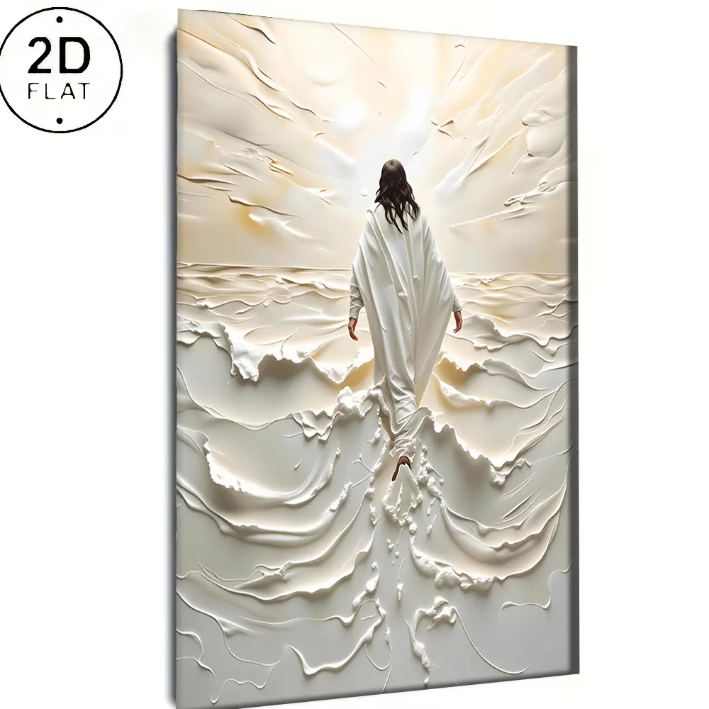 Abstract Jesus Walking on Water Canvas Wall Art Print - Christian Jesus Theme Artwork with Spiritual Touch, Artistic Home Decoration for Living Room, Bedroom, Church