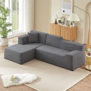 Modern Minimalist L-Shaped Corduroy High Back Sofa in Charcoal Gray for Living Room with Soft Texture and Stylish Design