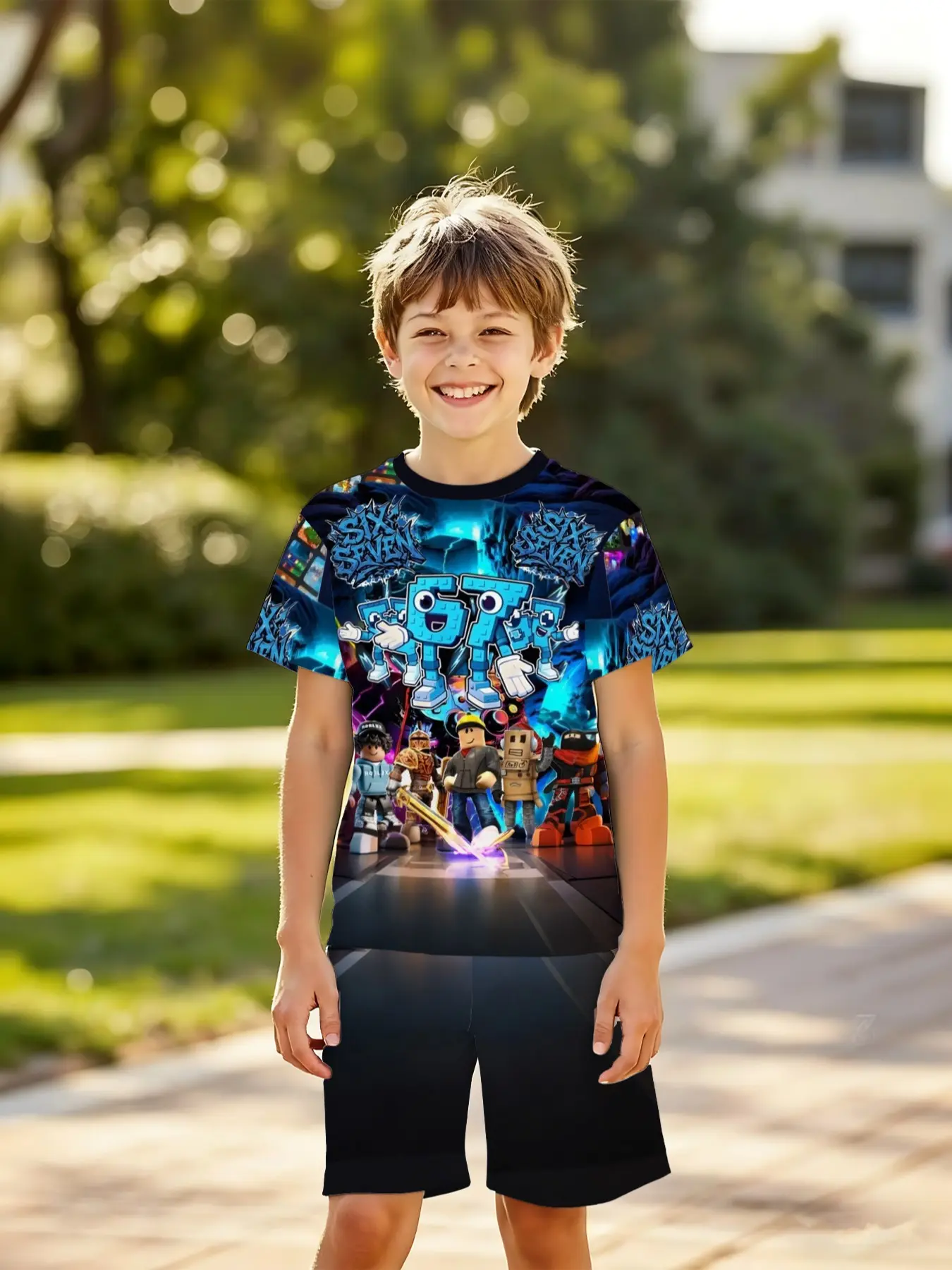 Boy's Roblox Number 67 Set, Casual Set, Summer Clothing Set, Clothes Kids, Summer Cool Short Sleeve Shorts, Fashion Outdoor Sports, Birthday Gift, Holiday Gift