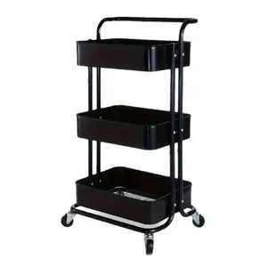 3-Tier Metal Utility Rolling Cart - Perfect for Home Organization, Lockable, Deattachable, Houseware Heavy Duty Storage Steel Racks, Organiser
