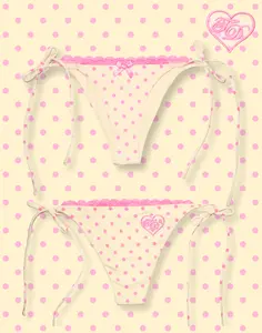 Pink Lemonade Bikini Bottom- Y2K Micro Bikini Bottom with Polka Dots and Lace Trim