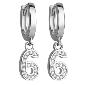 Creative 0-9 Initial Letter Arabic Numbers CZ Hoop Dangle Earrings Lucky Digital Charms Stud for Women Girls Gift