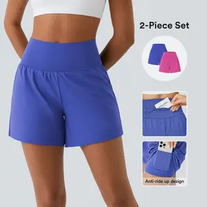 Halara 2-Piece Super High Waisted Back Pocket & Side Hidden Pocket 2-in-1 Yoga Shorts Set 5''-Longer Length#TikTokShopSpringGlowUp