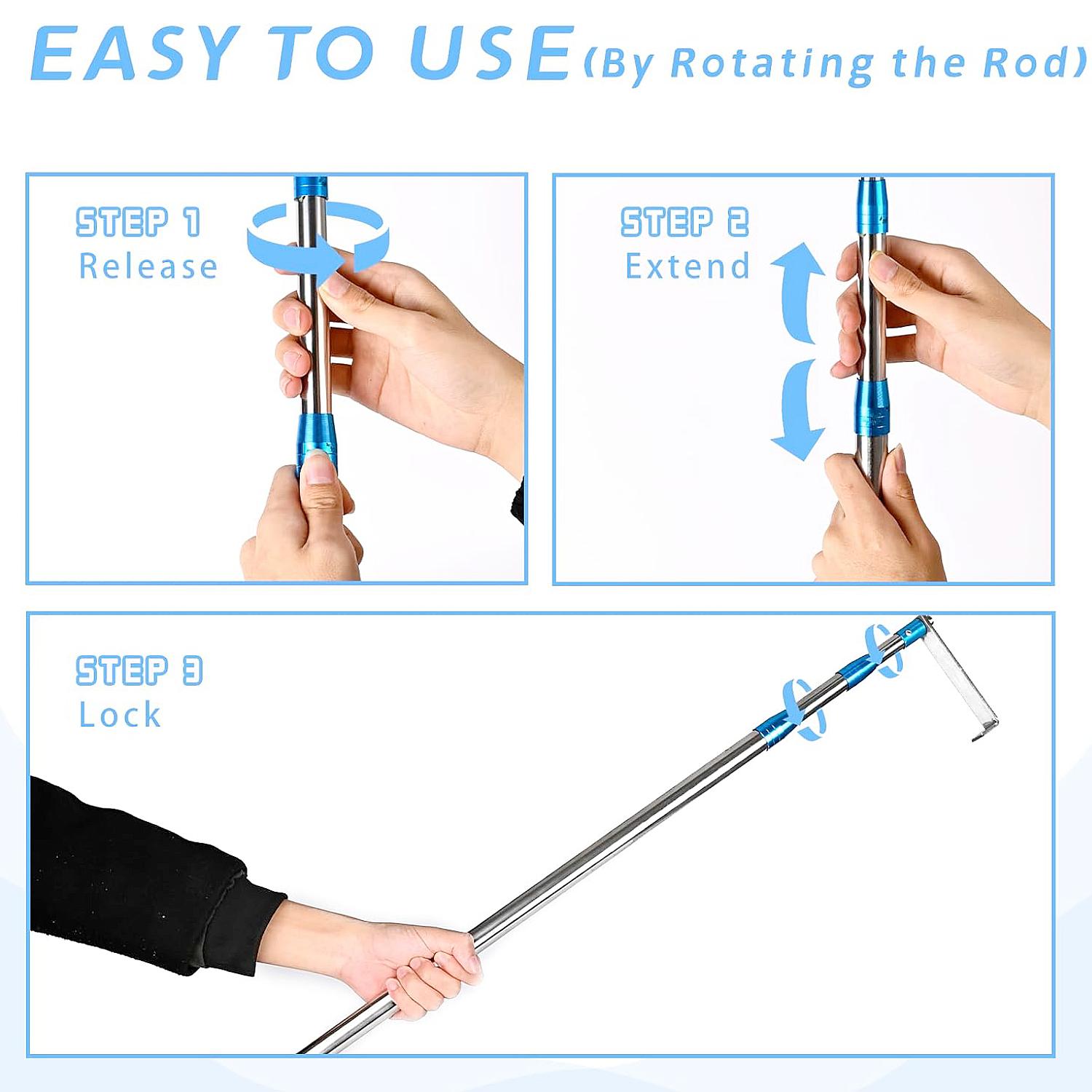 6.3 Ft Truck Cargo Grabber Reach Retriever Tool with Two Hooks, Pickup Truck Bed Heavy Duty Truck Accessories Telescoping Pole